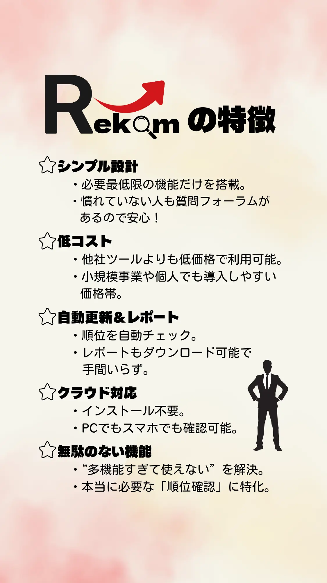 SEO順位計測ツールRekamの特徴